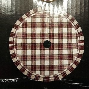 Christmas tree skirt red green blue yellow white plaid 48in